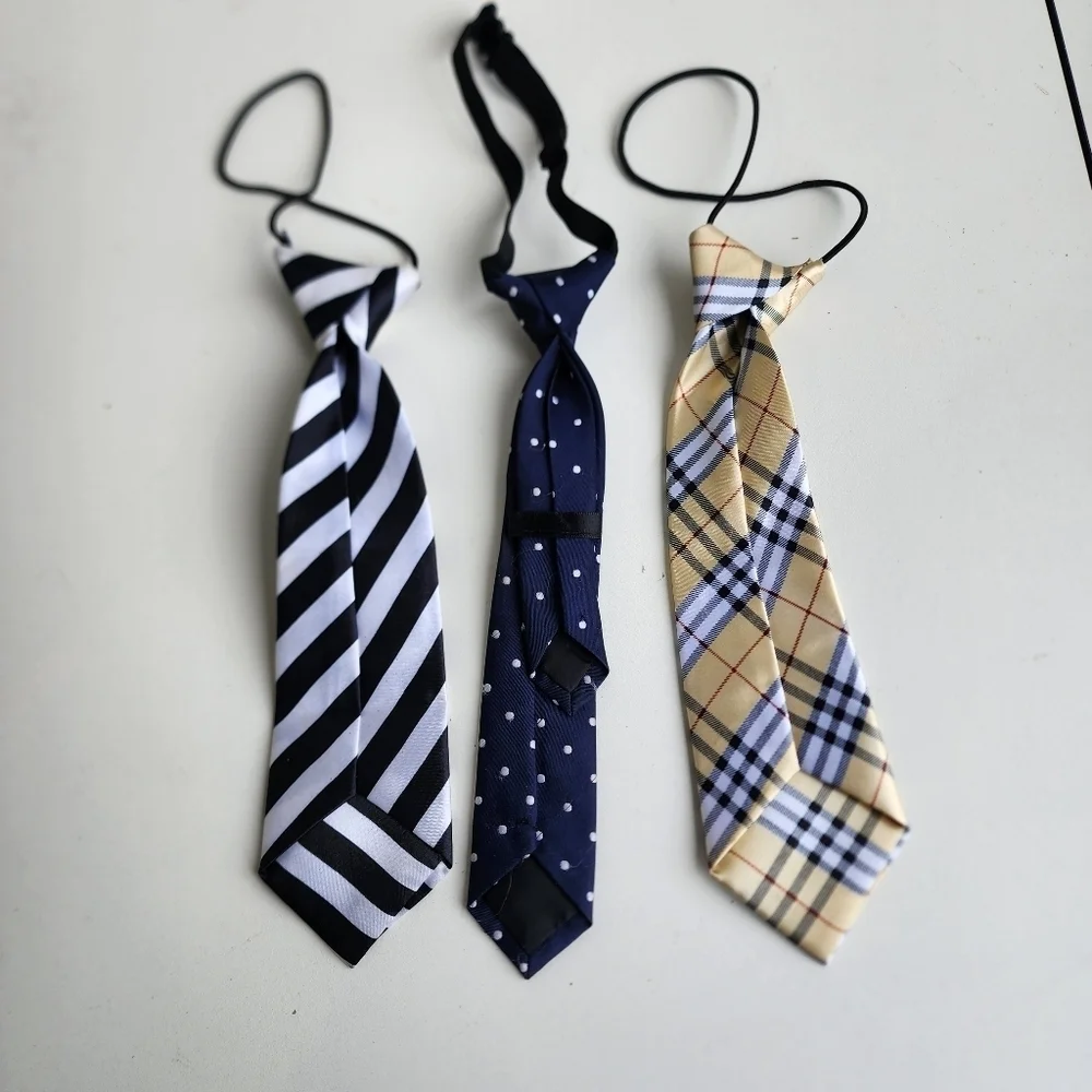 Lot Of 3 Pre-tied Ties Toddler Kids Size Blue Beige Black White